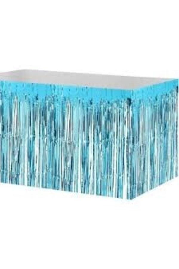 Parti Sürprizi Metalik Püsküllü Mavi Masa Eteği 70x300 cm - Image 1