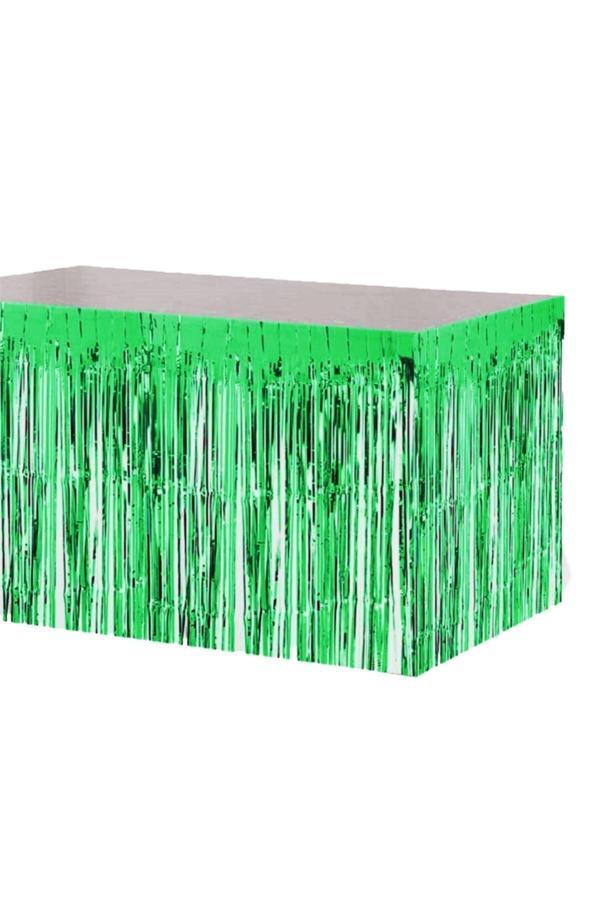 Parti Sürprizi Metalik Püsküllü Yeşil Masa Eteği 70x300 Cm - Image 1
