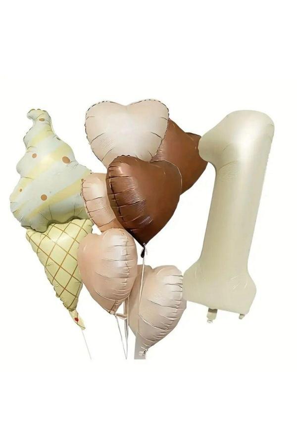 Parti Sürprizi Retro Dondurma Kalp 1 Yaş Folyo Balon Set - Image 1