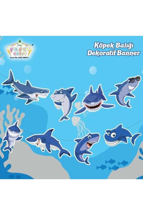 Parti Sürprizi Köpek Balığı Teması Özel Kesim Banner Süs - Image 1