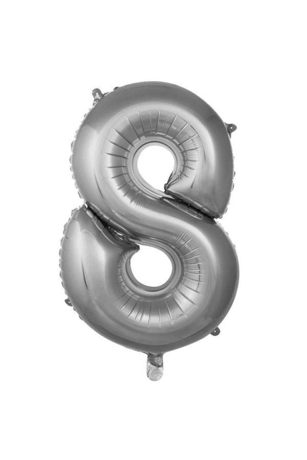 Parti Sürprizi Gümüş 8 Rakam Folyo Balon 36 cm 1Adet - Image 1