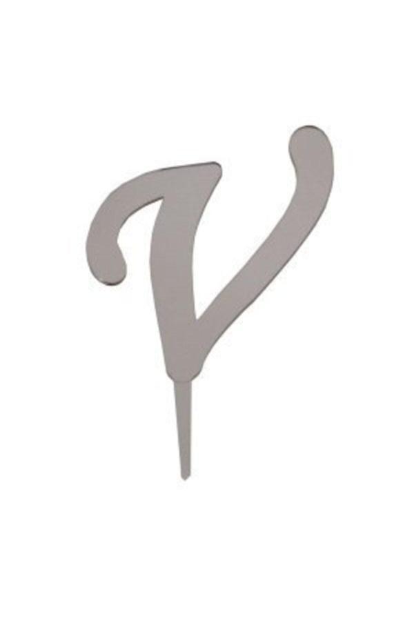 Parti Sürprizi V Harf Aynalı Gümüş Pleksi 7 cm - Image 1