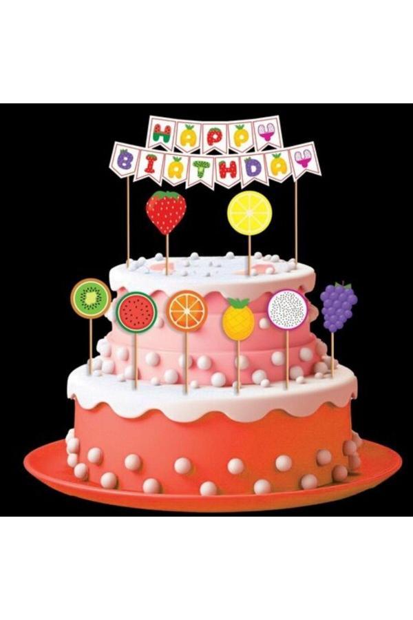 Parti Sürprizi Meyveler Teması Happy Birthday Kürdanlı Set - Image 1