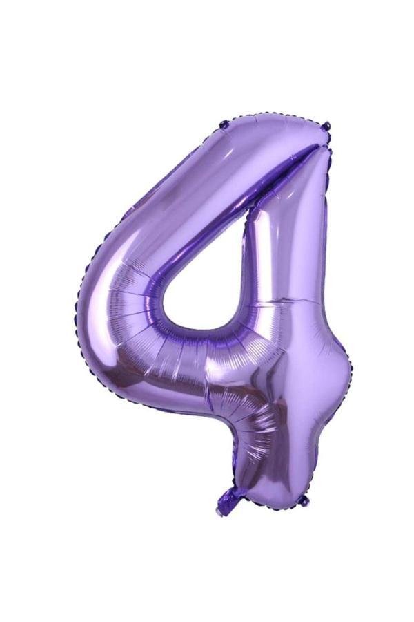 Parti Sürprizi Mor Renk 4 Rakam Folyo Balon 100 cm - Image 1
