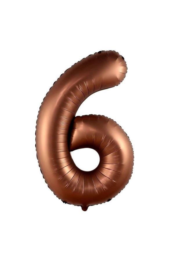 Parti Sürprizi Retro Çikolata Kahve 6 Rakam Folyo Balon 100 cm - Image 1