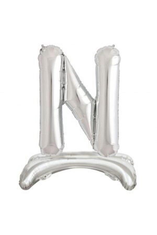 Parti Sürprizi Ayakta Durabilen Gümüş N Harf Folyo Balon - Image 1