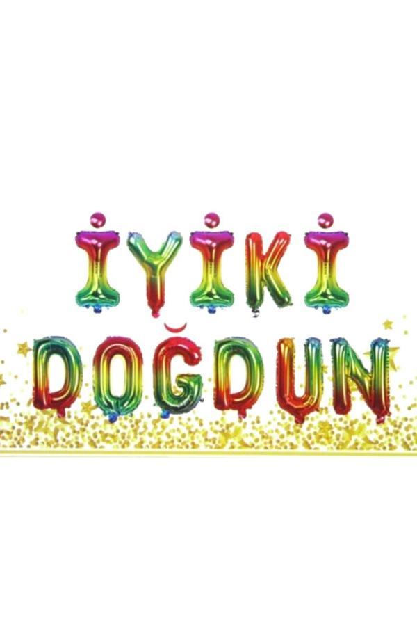 Parti Sürprizi Gökkuşağı Iyi Ki Doğdun Folyo Balon Set - Image 1