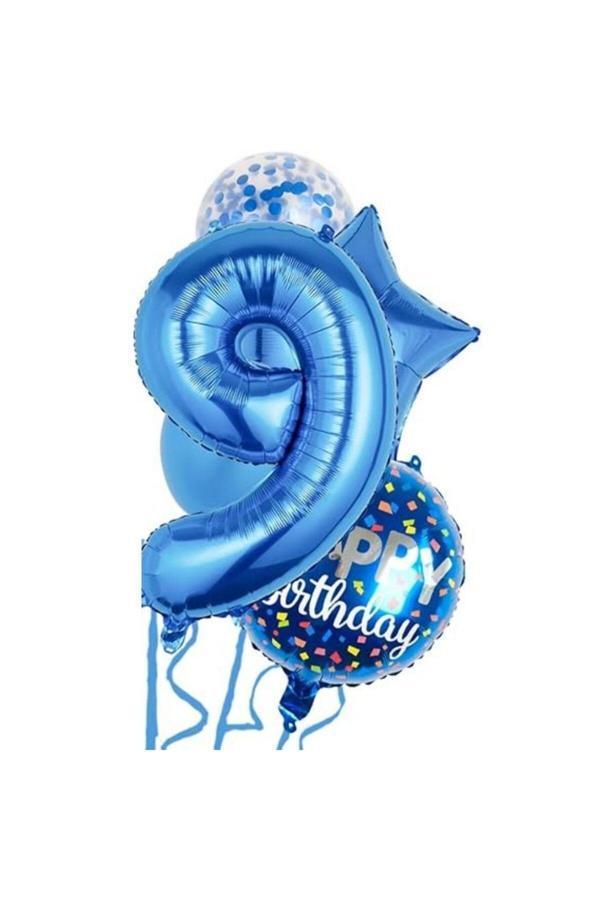 Parti Sürprizi Mavi 9 Yaş Happy Birthday Konfetili Balon Set - Image 1
