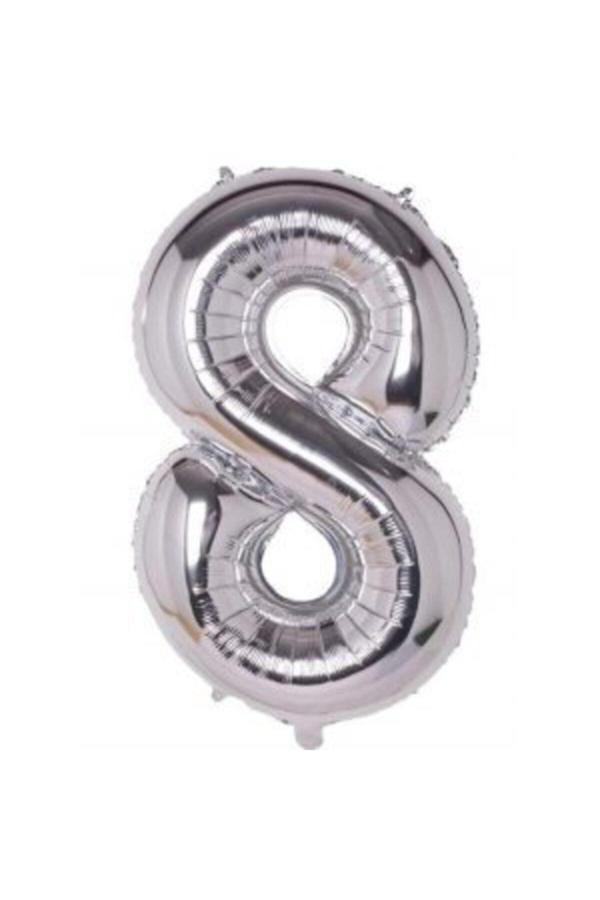 Parti Sürprizi Folyo Balon 8 Rakam Gümüş Renk 100 Cm - Image 1