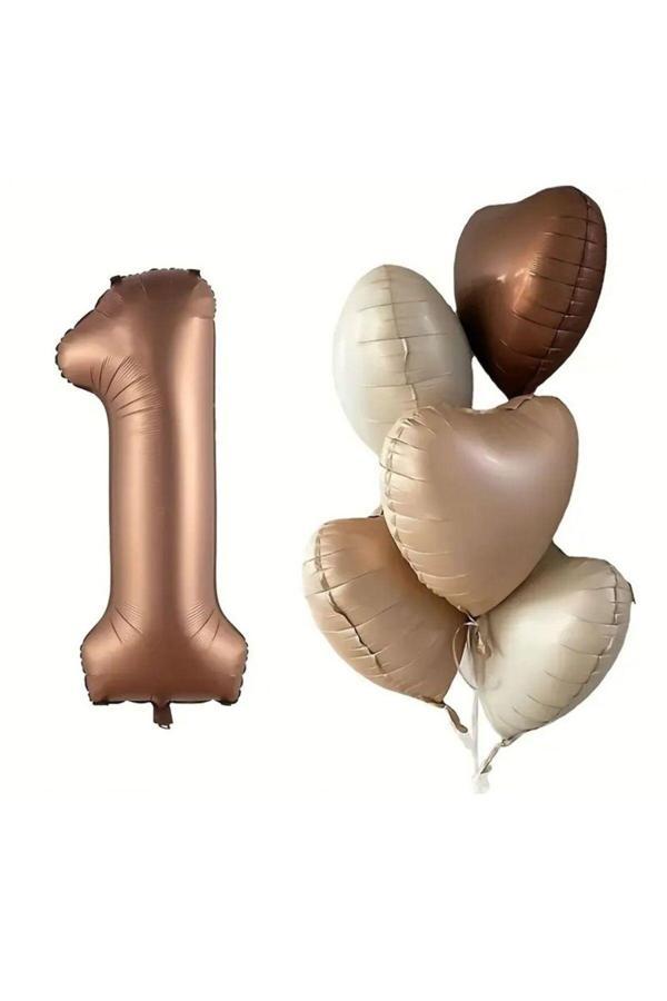Parti Sürprizi Çikolata Karamel Kalpli 1 Yaş Folyo Balon Set - Image 1