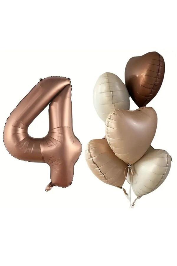Parti Sürprizi Çikolata Karamel Kalpli 4 Yaş Folyo Balon Set - Image 1