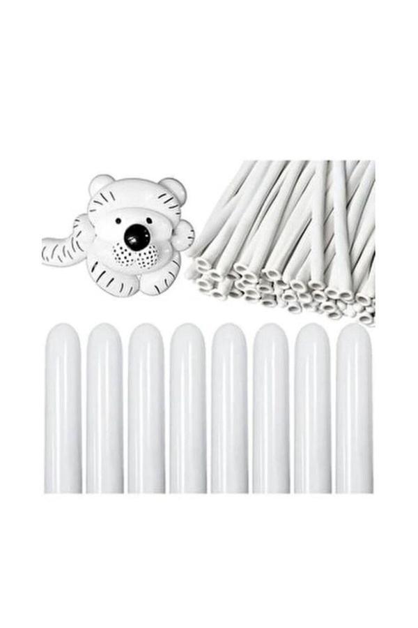 Parti Sürprizi Beyaz Renk Sosis Balon 12 Adet - Image 1