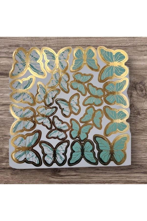 Parti Sürprizi Yeşil Gold Varaklı Kelebek Pasta Dekor Süs 42 Adet - Image 1