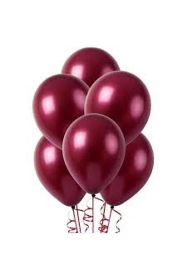 Parti Sürprizi Bordo Metalik Latex Balon 10 Adet - Image 1