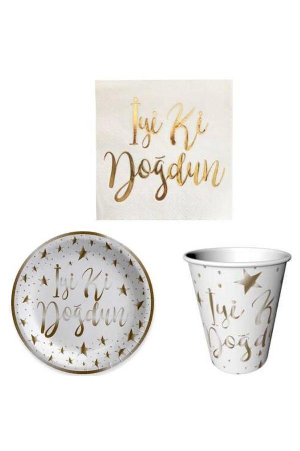 Parti Sürprizi Iyi Ki Doğdun Varak Baskılı Gold 6 Lı Set - Image 1