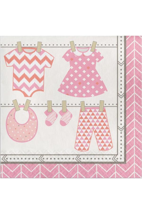 Parti Sürprizi Bebek Kıyafetleri Pembe Peçete 16 Adet - Image 1