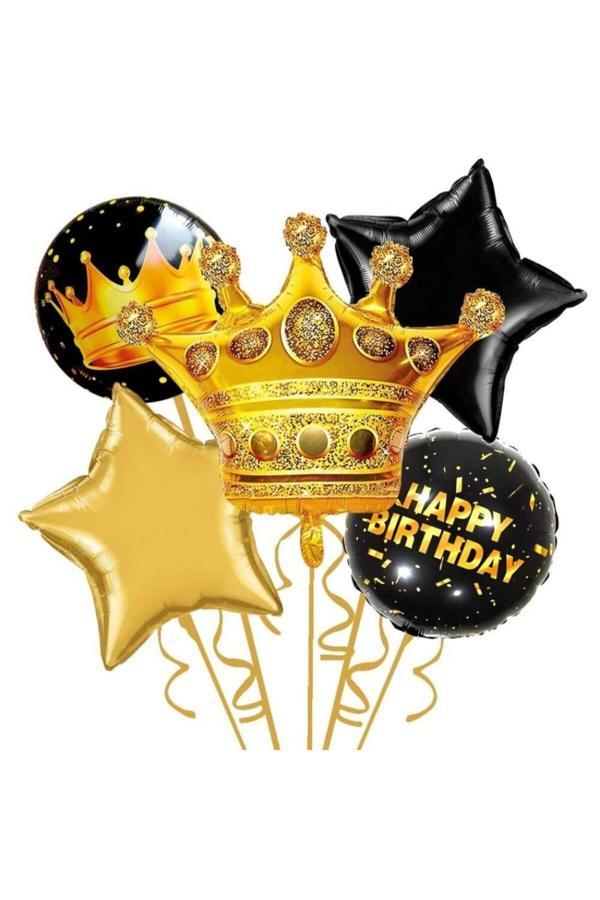 Parti Sürprizi Gold Kral Tacı Şekilli Folyo Balon 5 li Set - Image 1