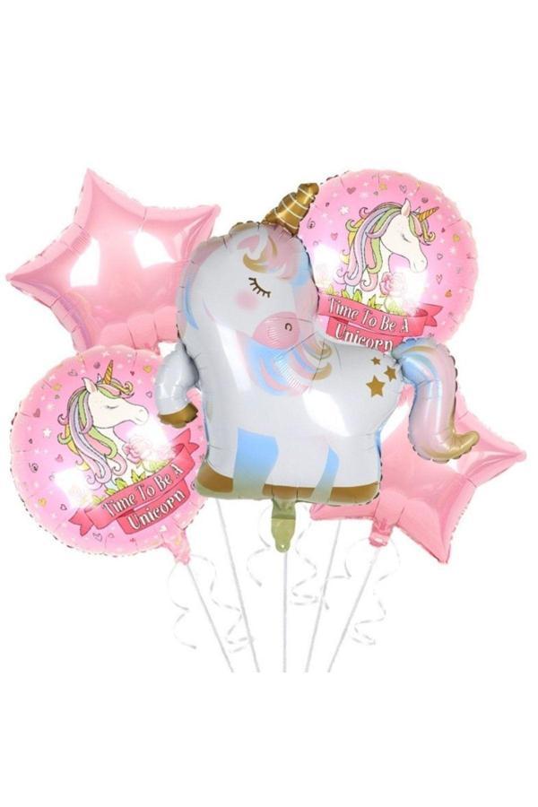 Parti Sürprizi Unicorn Yıldızlı Folyo Balon 5 Li Set - Image 1