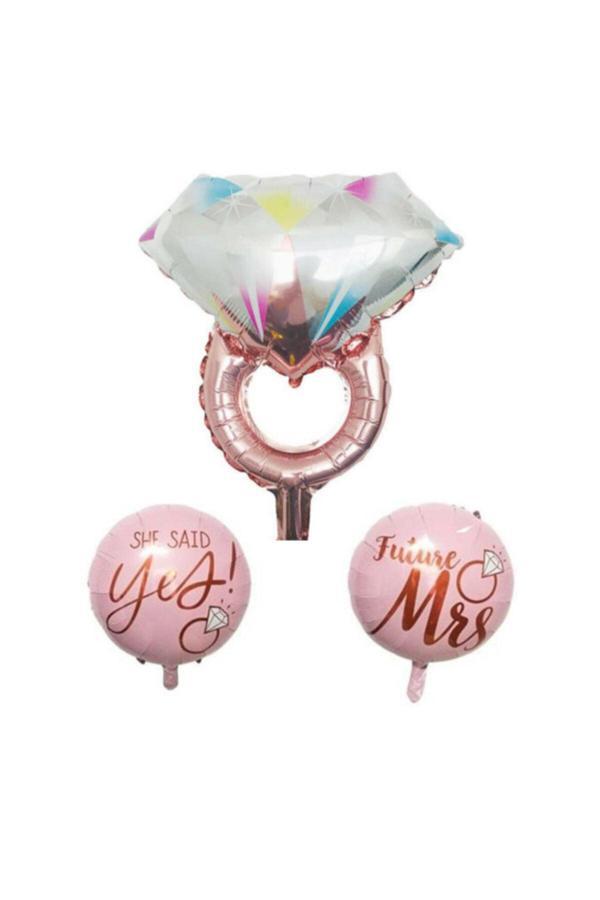 Parti Sürprizi Tek Taş Yüzük Pembe Renkli Balon Seti - Image 1