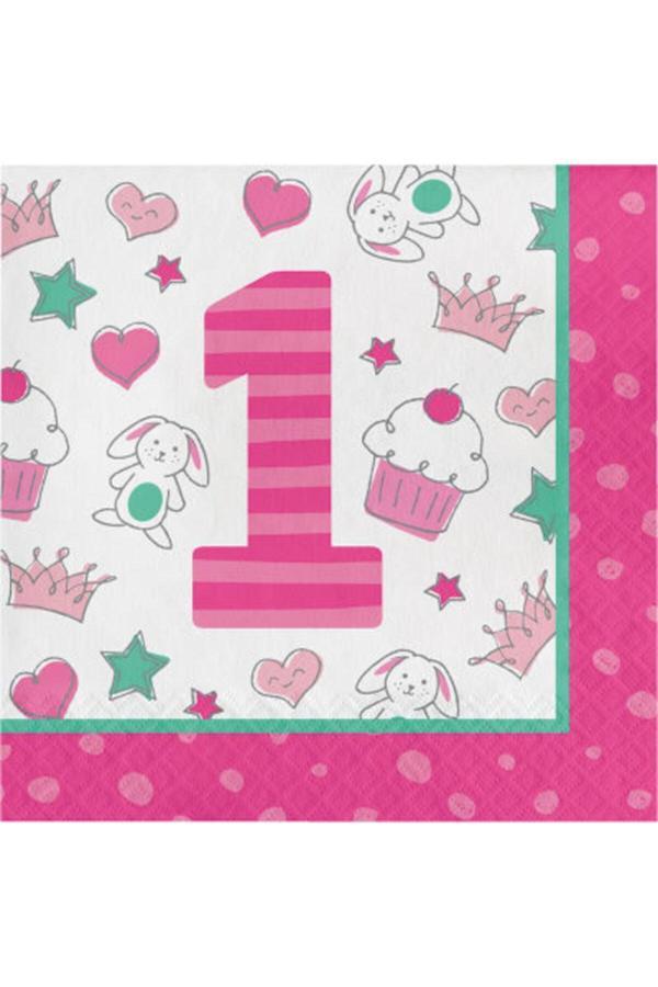 Parti Sürprizi 1 Yaş Kız Teması Peçete 16 Adet - Image 1