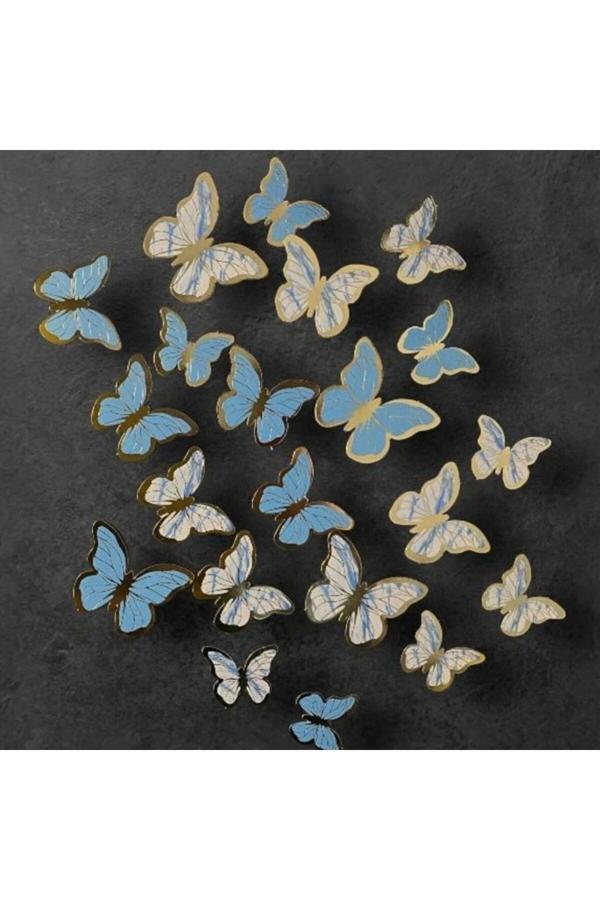 Parti Sürprizi Mavi Gold Varaklı Kelebek Pasta Dekor Süs 42 Adet - Image 1