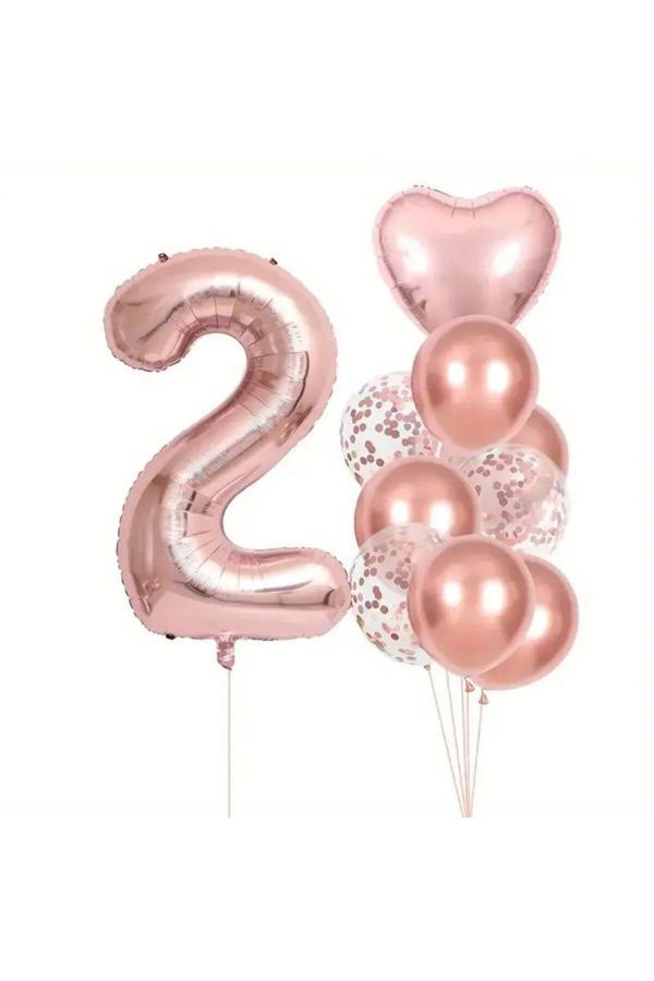 Parti Sürprizi Rose Gold kalpli 2 Yaş Folyo Balon Set - Image 1