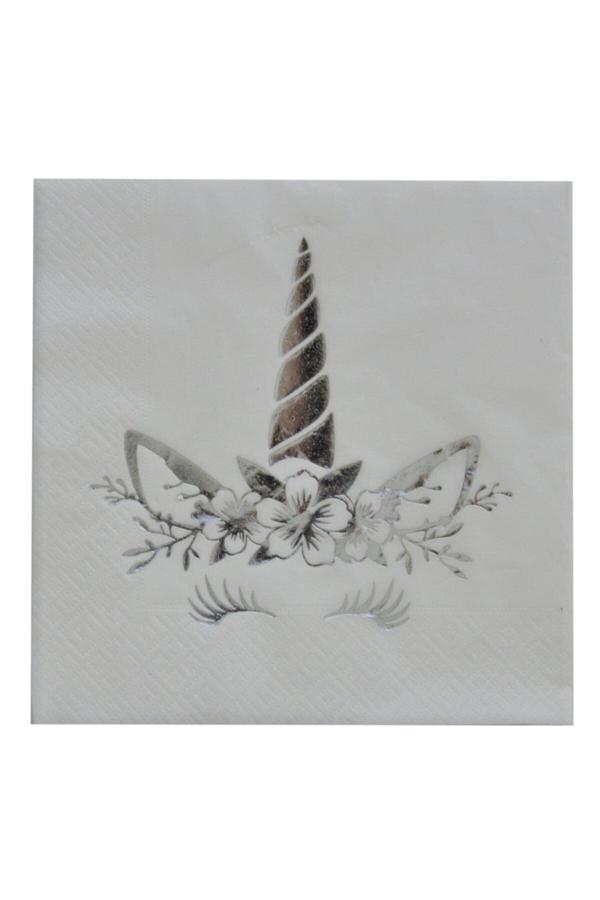 Parti Sürprizi Unıcorn Gümüş Baskılı Peçete 16 Adet - Image 1