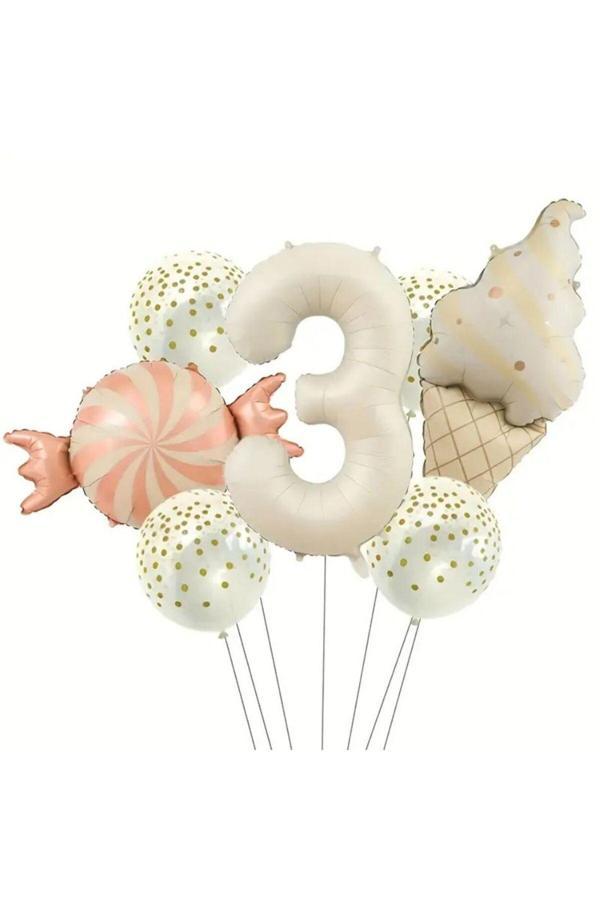 Parti Sürprizi Retro Dondurma Şeker 3 Yaş Folyo Balon Set - Image 1