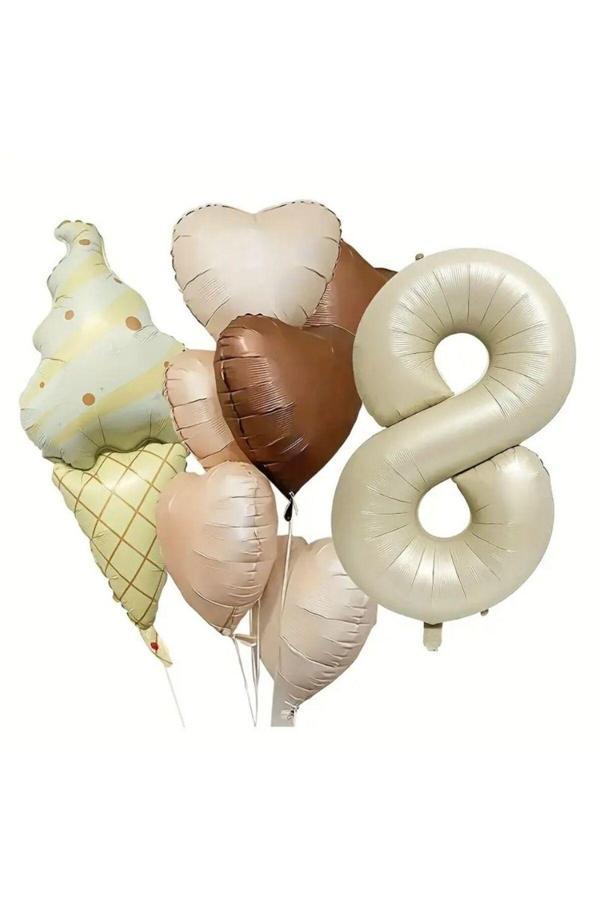 Parti Sürprizi Retro Dondurma Kalp 8 Yaş Folyo Balon Set - Image 1