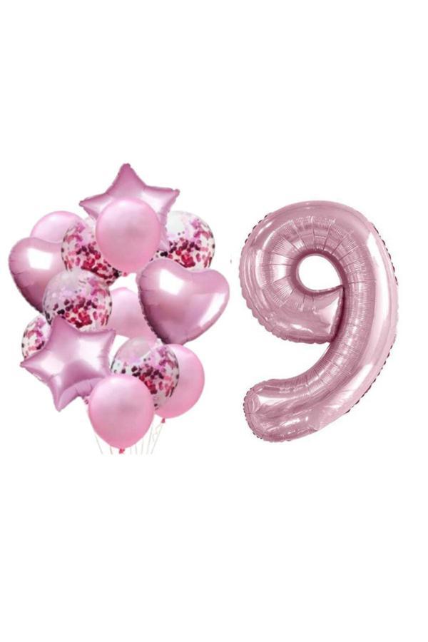 Parti Sürprizi Pembe 9 Yaş Folyo Balon Set - Image 1