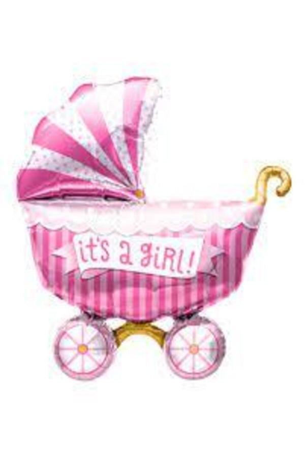 Parti Sürprizi Bebek Arabası Şekilli Pembe Folyo Balon - Image 1
