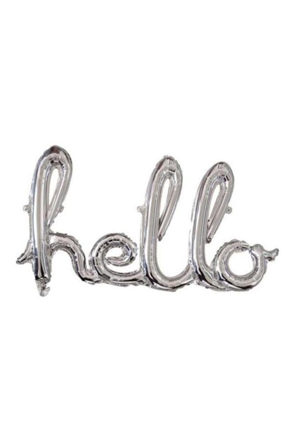 Parti Sürprizi Gümüş Renk Hello El Yazı Şekilli Folyo Balon 1 Adet - Image 1