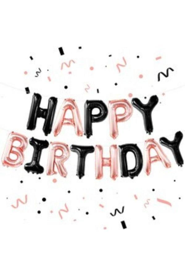 Parti Sürprizi Rose Gold Siyah Happy Birthday  Harf Folyo Balon Set - Image 1