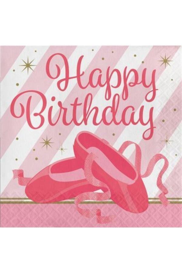Parti Sürprizi Pırıltılı Balerin Teması Happy Birthday Peçete 16 Adet - Image 1
