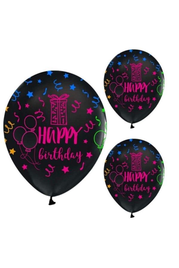 Parti Sürprizi Floresan Happy Birthday Latex Balon 100 Lü - Image 1