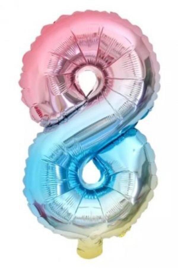 Parti Sürprizi Macaron Gökkuşağı 8 Rakam Folyo Balon - Image 1