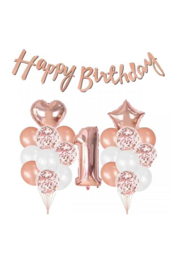 Parti Sürprizi 1 Yaş Rose Gold Happ Birthday Set - Image 1
