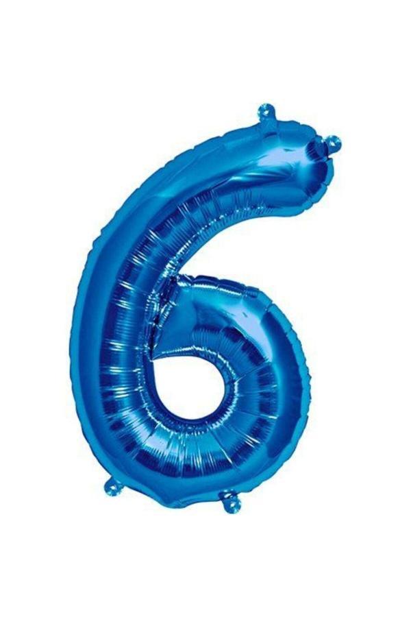 Parti Sürprizi Mavi 6 Rakam Folyo Balon 40 cm 1 Adet - Image 1