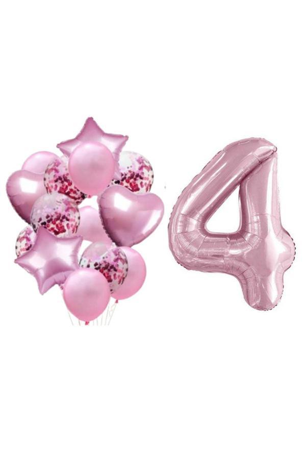 Parti Sürprizi Pembe 4 Yaş Folyo Balon Set - Image 1