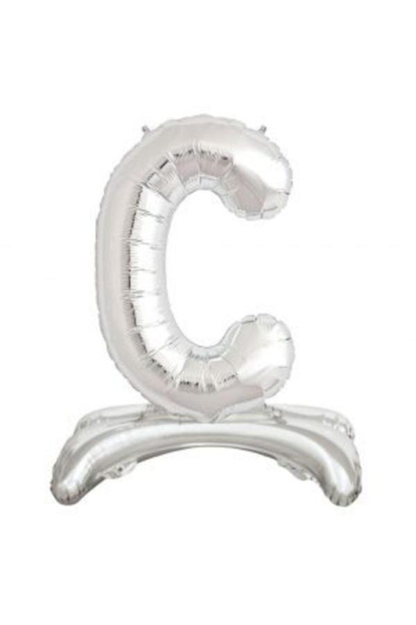 Parti Sürprizi Ayakta Durabilen Gümüş C Harf Folyo Balon - Image 1