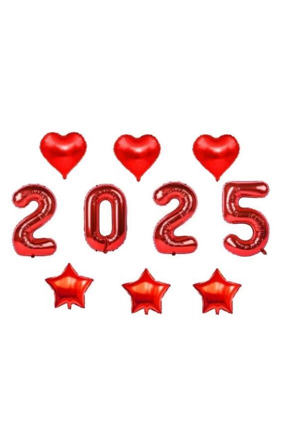 Parti Sürprizi Yılbaşı Kırmızı 2025 Folyo Balon Set - Image 1