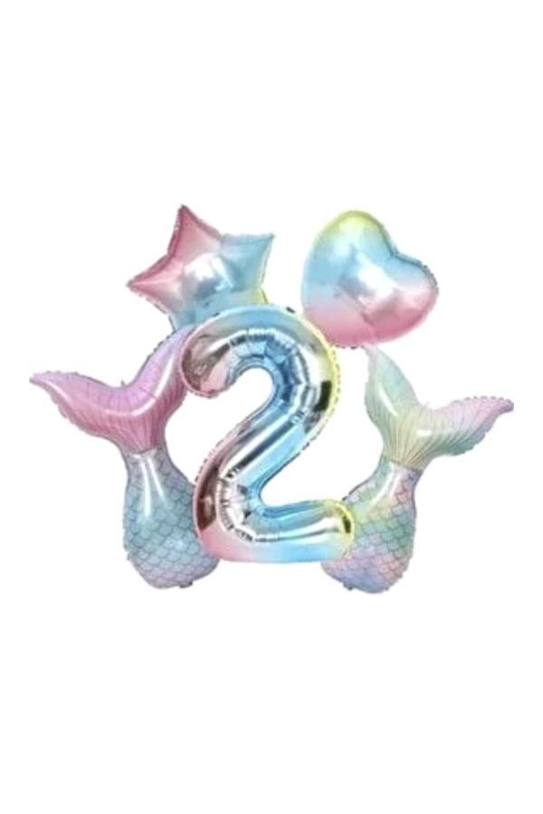 Parti Sürprizi Rainbow Deniz Kızı Kuyruğu 2 Yaş Folyo Balon Set - Image 1
