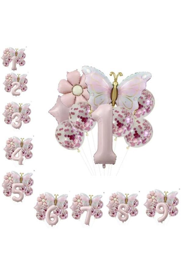 Parti Sürprizi Gold Kelebek Papatyalı 1 Yaş Folyo Balon Set - Image 1