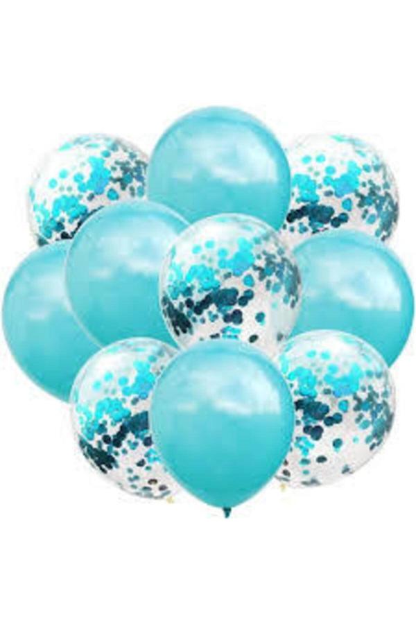 Parti Sürprizi Konfetili Bebek Mavi Balon Demeti 10 Adet - Image 1