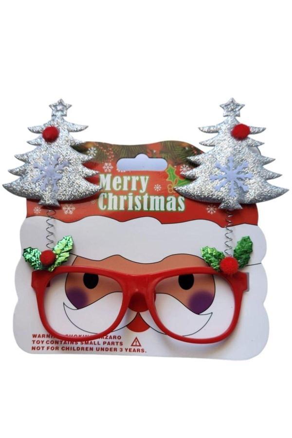 Parti Sürprizi Yılbaşı Partisi Gümüş Çam Ağacı Şekilli Gözlük - Image 1