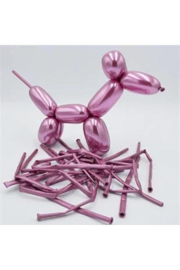 Parti Sürprizi Krom Pembe Renk Sosis Balon 12 Adet - Image 1