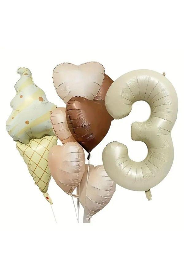 Parti Sürprizi Retro Dondurma Kalp 3 Yaş Folyo Balon Set - Image 1