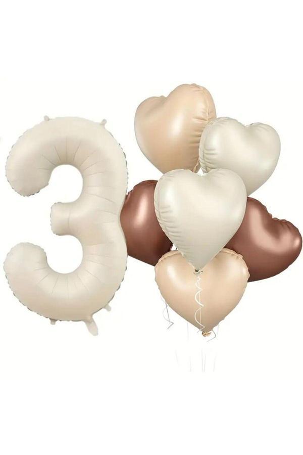 Parti Sürprizi Retro Krem 3 Yaş Kalpli Folyo Balon Set - Image 1