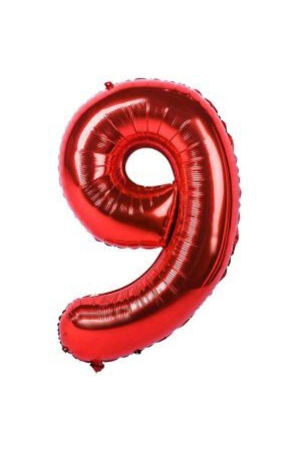 Parti Sürprizi Kırmızı 9 Rakam Folyo Balon 100 Cm - Image 1