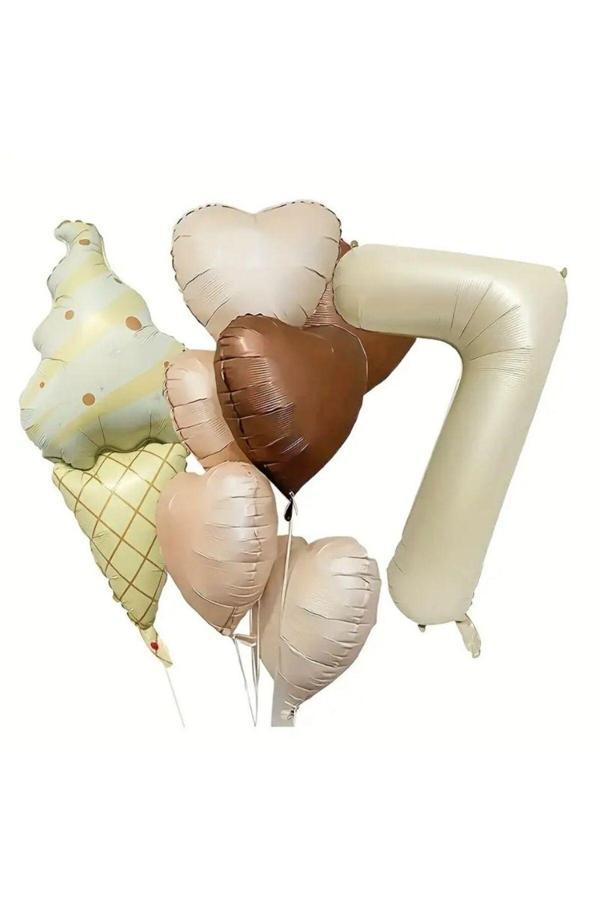 Parti Sürprizi Retro Dondurma Kalp 7 Yaş Folyo Balon Set - Image 1